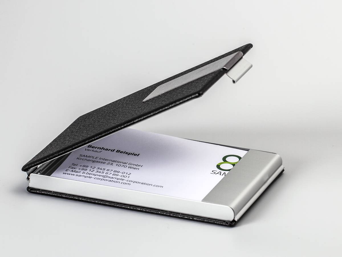 BRODI® Premium Visitenkarten-Etuis für eine besonders schonende Aufbewahrung Visitenkartenhülle/Kartenetui Leder Hochwertige Visitenkartenbox aus Edelstahl mit Magnetverschluss Carbon Grau 