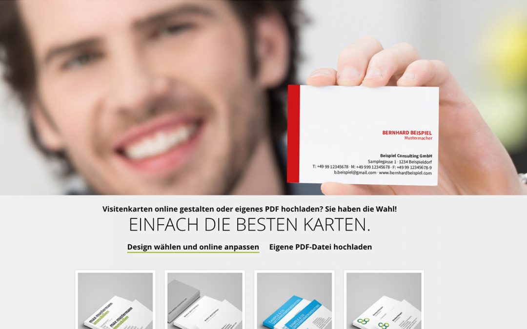 Neu: PDF-Upload und fertige Designs für Visitenkarten
