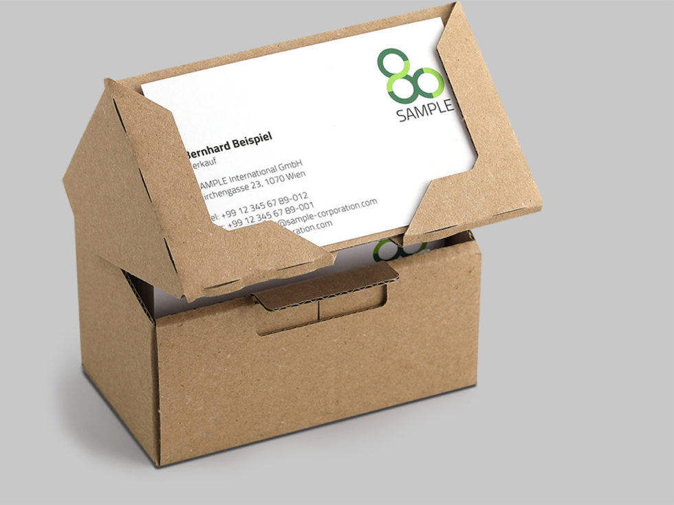 New Business card box made of 100 recycled corrugated board prinux