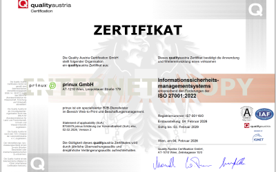 Geprüfte Sicherheit für Ihre Daten: prinux nach ISO 27001 zertifiziert